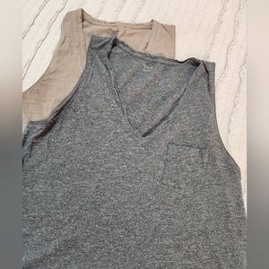 Madewell Women's Sleeveless Single Pocket Tank Tops, Size L, Tan and Grey